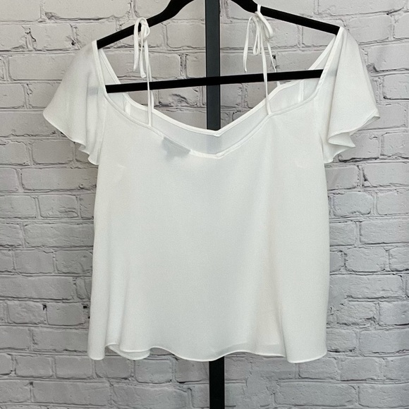 Top Shop White Cold Shoulder Ruffle Sleeve Blouse - Picture 2 of 4